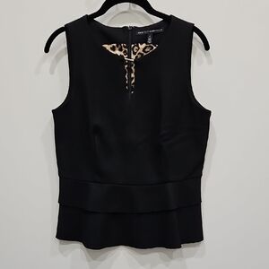 White House Black Market Black Blouse with Embellished Neckline